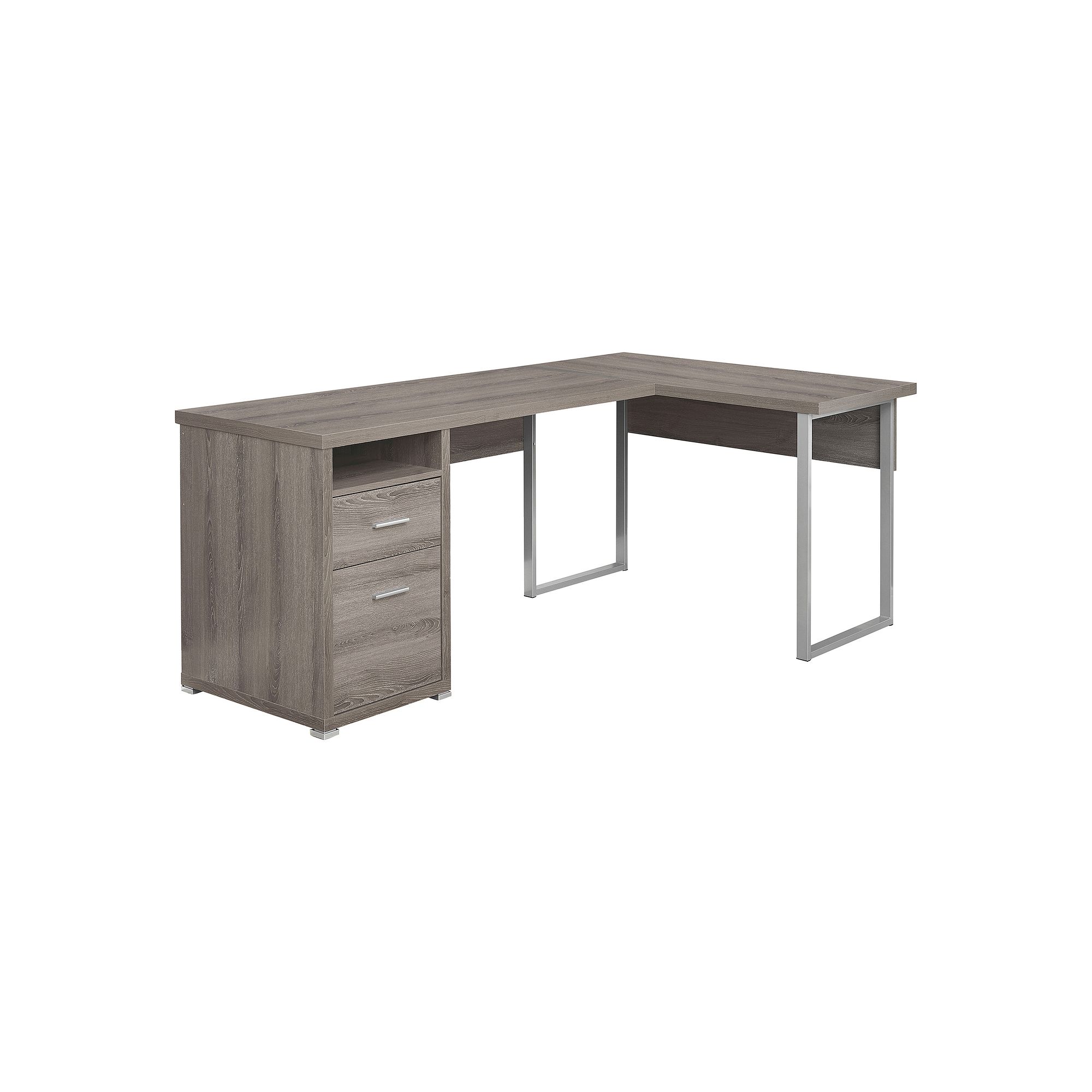 Monarch Rustic-Frame L-Shape Corner Computer Desk, Dark Taupe Silver
