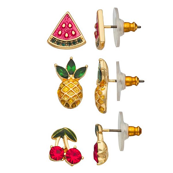 Napier Gold Tone Fruit Earring Trio Set