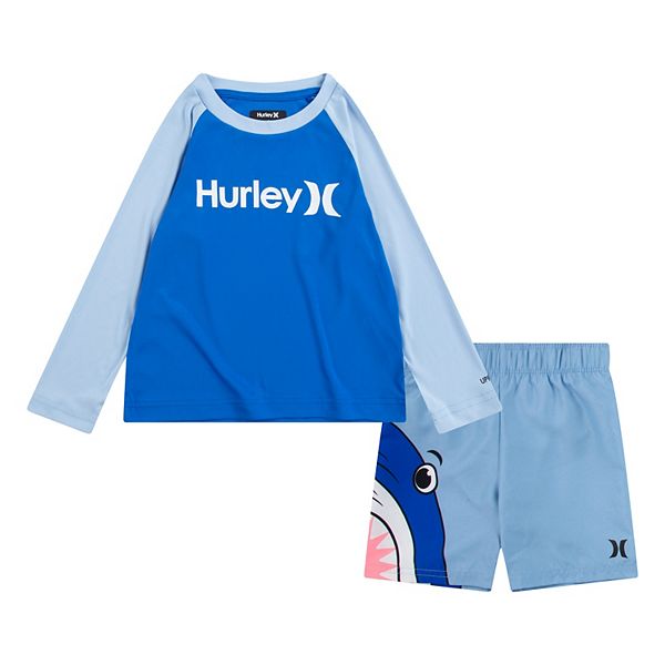 Toddler Boys Hurley Long Sleeve Graphic Rash Guard & Shark Shorts Swim Set