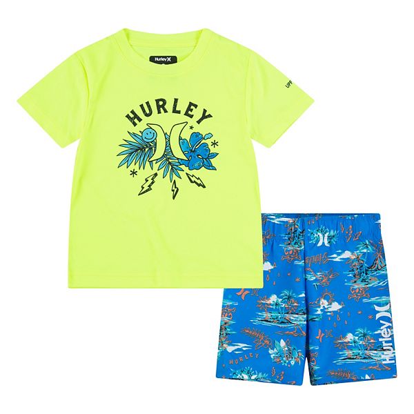 Toddler Boys Hurley Short Sleeve Graphic Tee & Tropical Shorts Swim Set