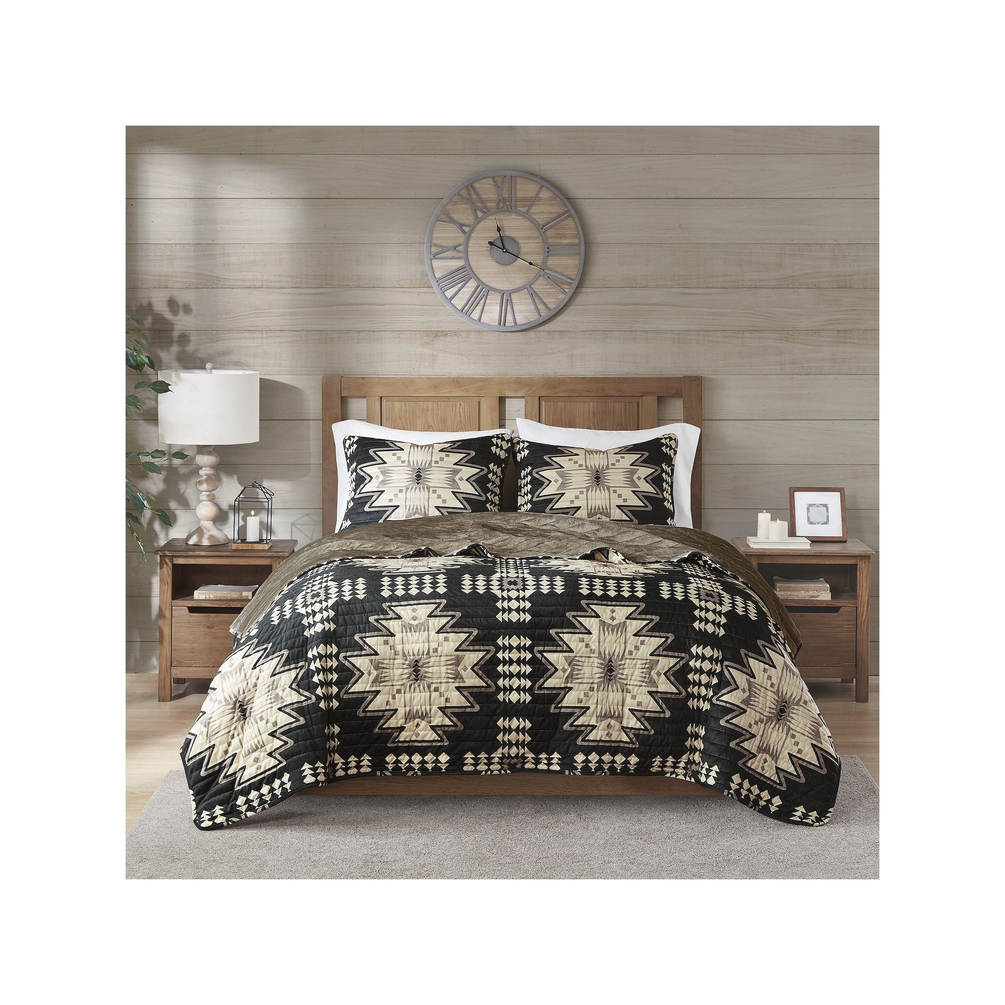 Woolrich Sierra Oversized Plush Coverlet Set With Shams, Black