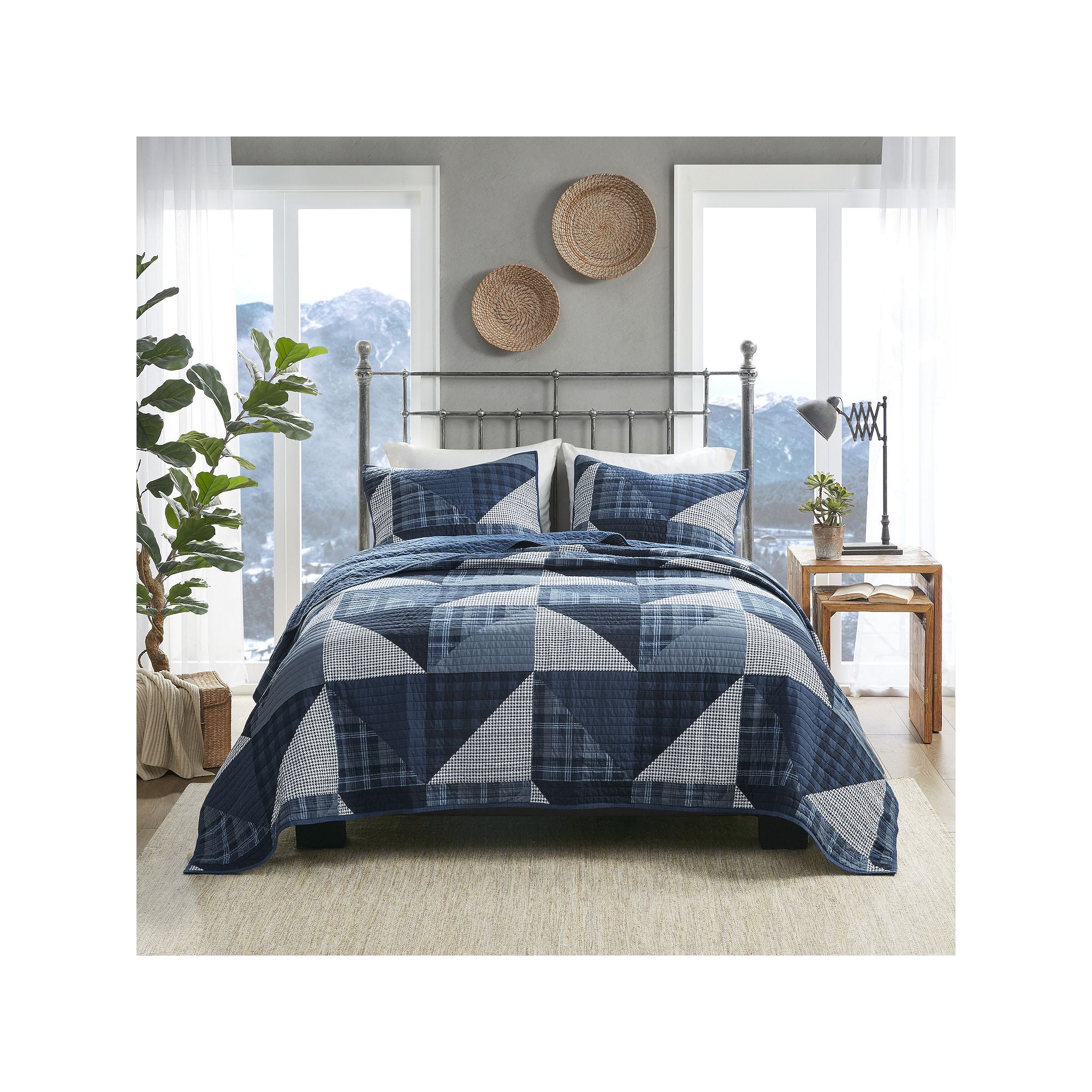 Woolrich Olsen Oversized Cotton Quilt Set With Shams, Blue