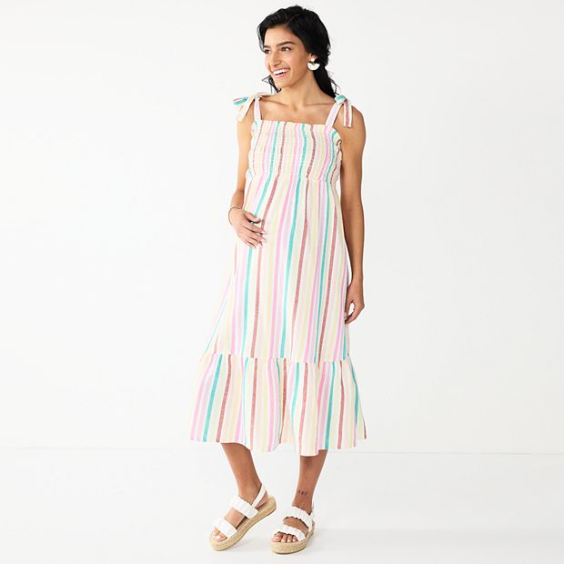 Maternity Sonoma Goods For Life Smocked Tie Shoulder Midi Dress