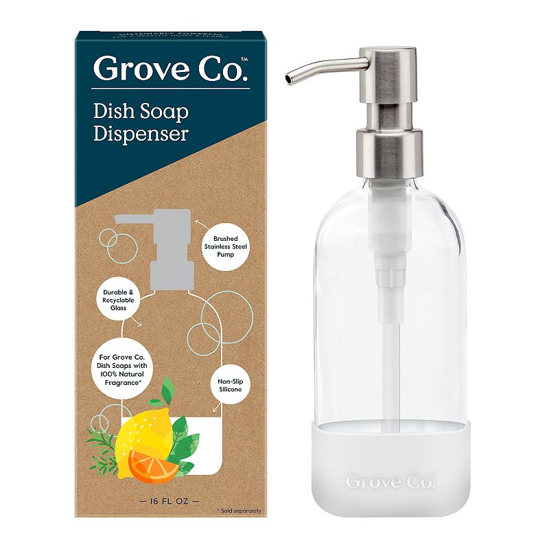 Grove Co. Dish Soap Glass Dispenser with White Silicone Sleeve