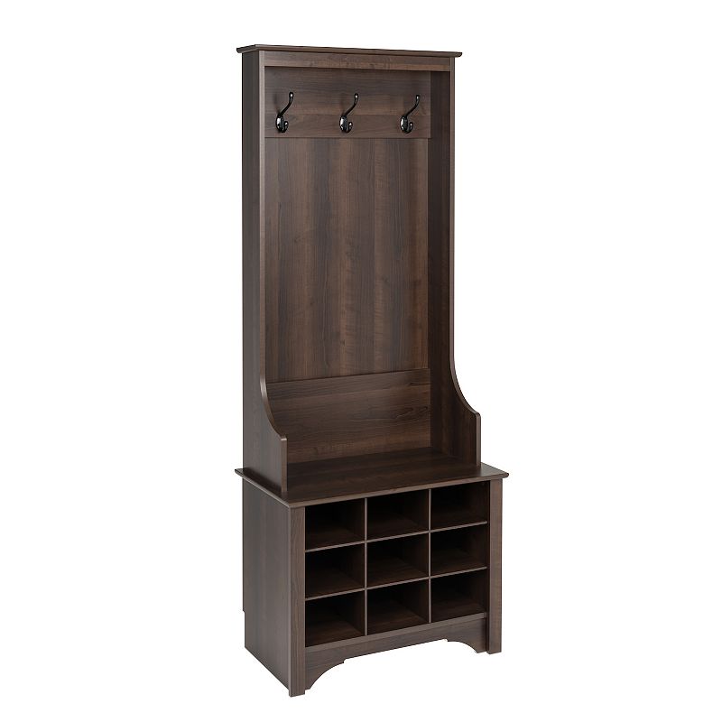 Prepac Narrow 9-Cubby Hall Tree Entryway Cabinet, Brown