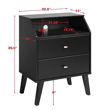 Prepac Milo Mid-Century Modern 2-Drawer Nightstand