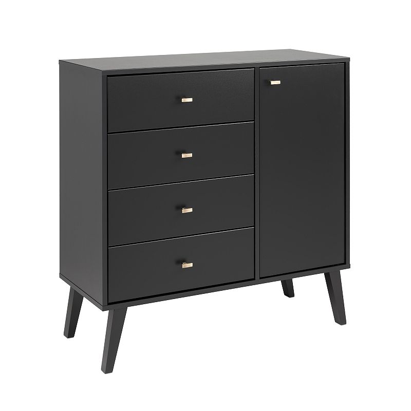 Prepac Milo Mid-Century Modern 4-Drawer Dresser, Black