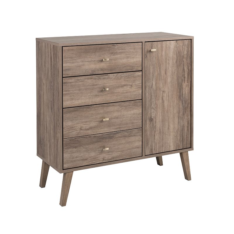 Prepac Milo Mid-Century Modern 4-Drawer Dresser, Grey