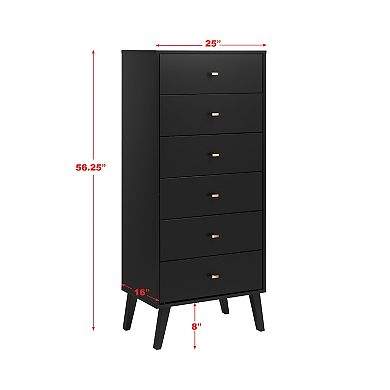 Prepac Milo Mid-Century Modern Tall 6-Drawer Dresser