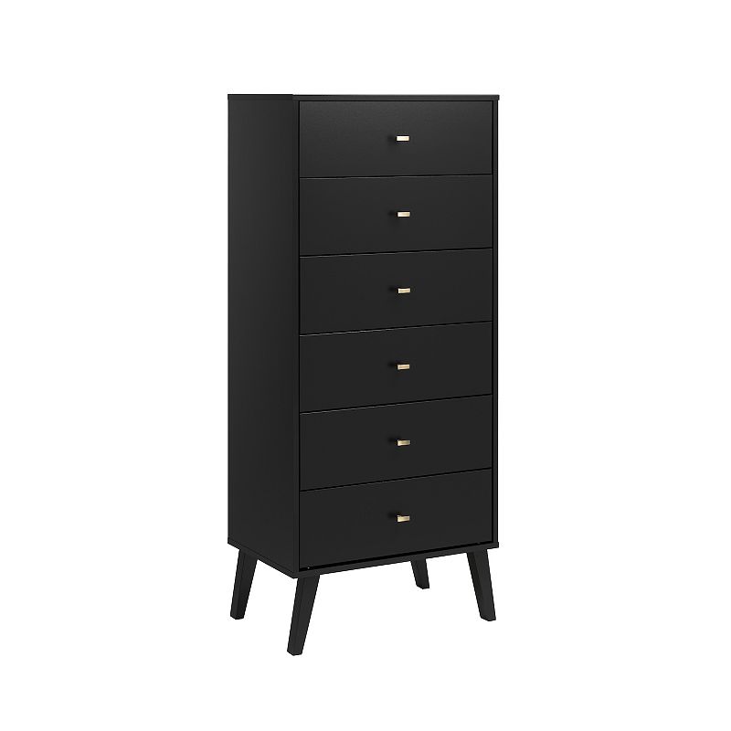 Prepac Milo Mid-Century Modern Tall 6-Drawer Dresser, Black