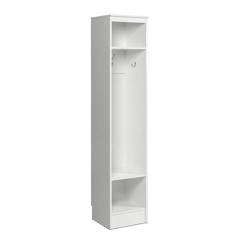 Prepac Narrow Entryway Organizer White: Hall Tree with Metal Hooks, Laminated Wood Composite