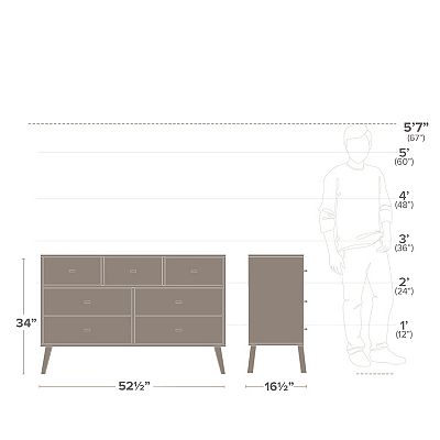 prepac milo mid century modern 7-drawer dresser Prepac Milo 7-Drawer Dresser - White WDBR-1407-1