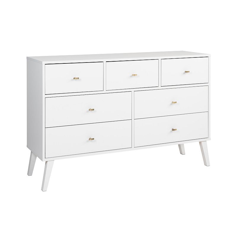 Prepac Milo Mid-Century Modern 7-Drawer Dresser, White