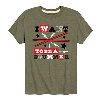 Boys 8-20 Want To Be Drummer Player Graphic Tee