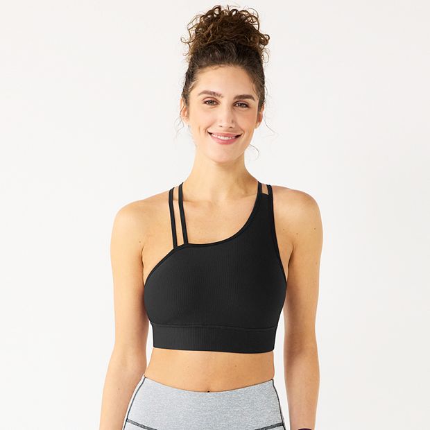 ROXY Athletic Sports Bra Size Women's Small. Black with Text Letters.  Strappy