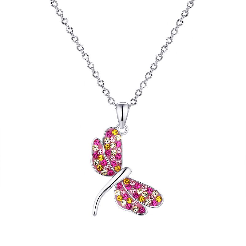 Crystal Collective Fine Silver Plated Multi Color Crystal Pink Dragonfly P