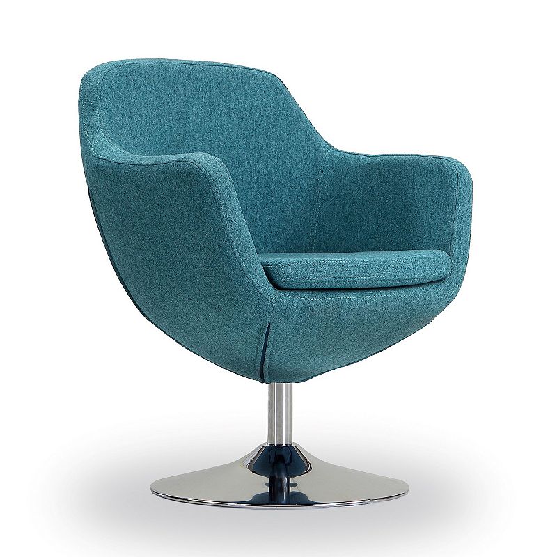 MANHATTAN COMFORT Caisson Faux Leather Swivel Accent Chair, Blue