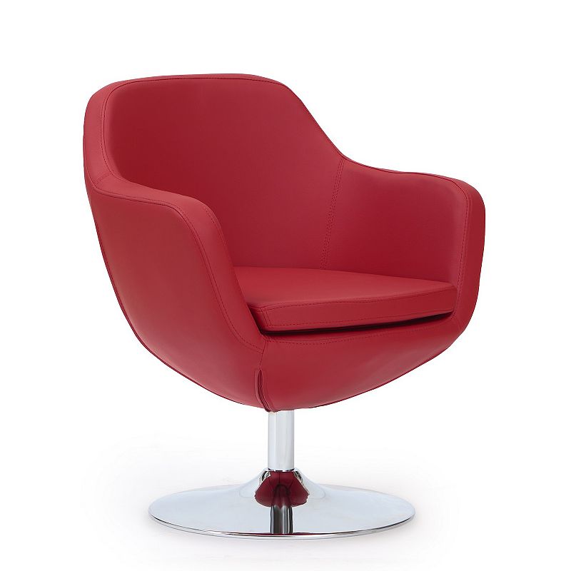 MANHATTAN COMFORT Caisson Faux Leather Swivel Accent Chair, Red