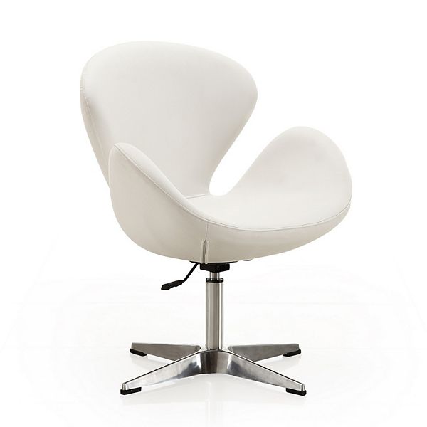 Raspberry Faux Leather Adjustable Swivel Chair White - Manhattan Comfort: Retro Chic, Steel Cross Legs, 39.4&#34; Height