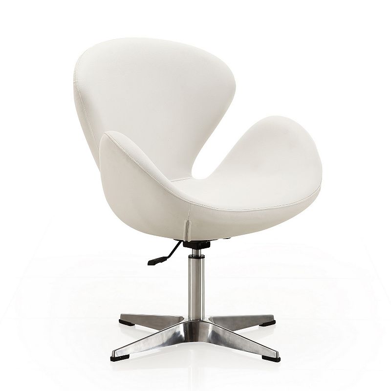 MANHATTAN COMFORT Faux Leather Adjustable Swivel Accent Chair, White