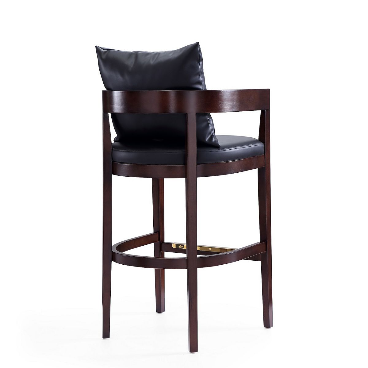 Ritz bar stool angled view with curved footrest and gold accent strip