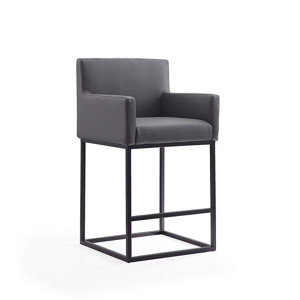 Ambassador Metal Counter Height Barstool Gray - Manhattan Comfort: Upholstered, Fixed Height, Footrest