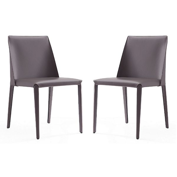 Set of 2 Paris Saddle Leather Dining Chairs Gray - Manhattan Comfort: Upholstered, Metal Frame, Armless