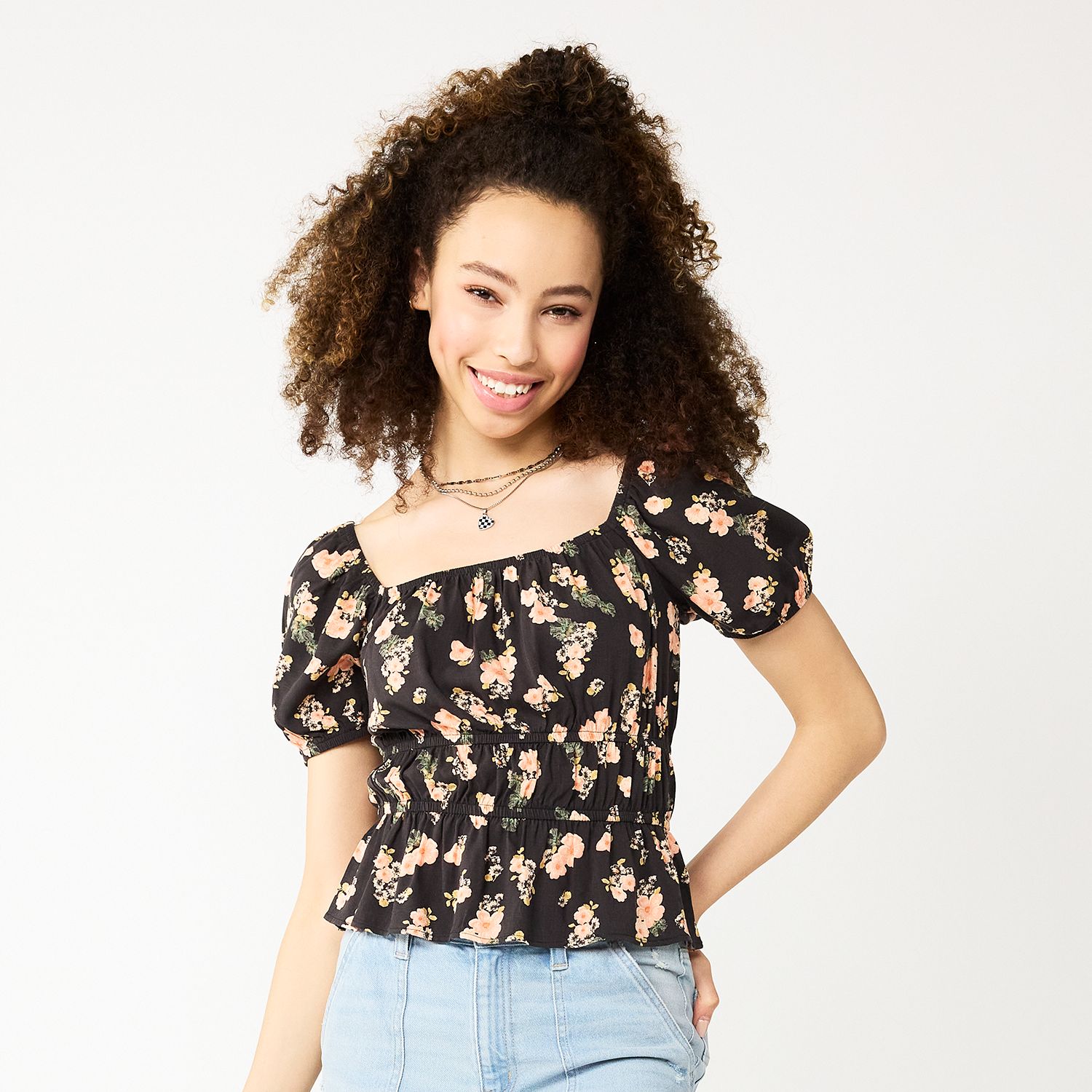 Juniors' SO® Ruffled Double Cinched Waist Top