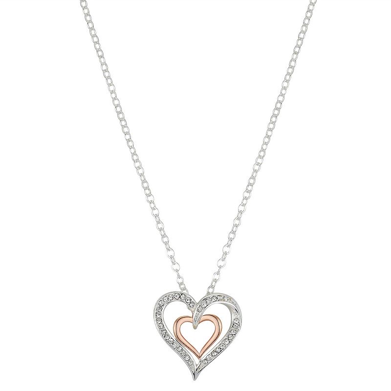 Brilliance Two Tone Preciosa Crystal Double Heart Necklace, Womens, Size: