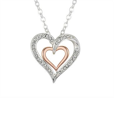 Brilliance Two Tone Preciosa Crystal Double Heart Necklace