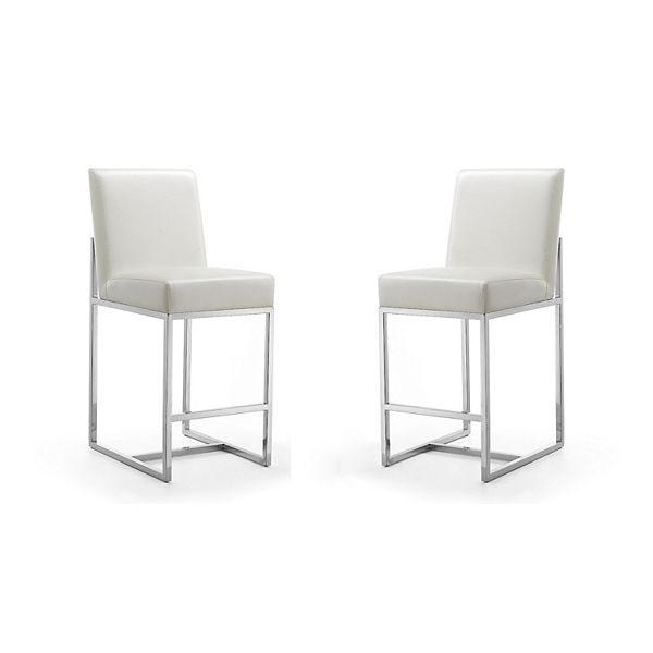 Element 37.2 in. Pearl White and Polished Chrome Stainless Steel Counter Height Bar Stool (Set of 2)