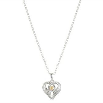 Brilliance Two Tone Preciosa Crystal Heart & Wing Necklace