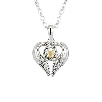 Brilliance Two Tone Preciosa Crystal Heart & Wing Necklace