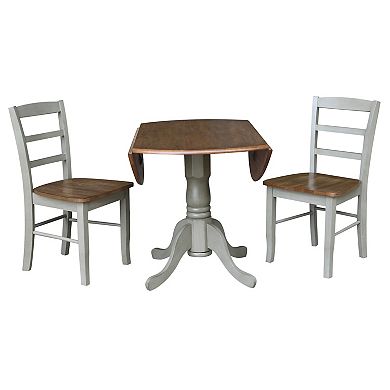 International Concepts Dual Drop Leaf Pedestal Dining Table & Chair 3-piece Set