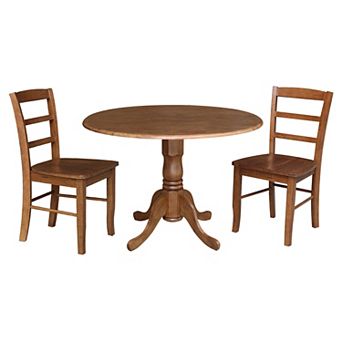 International Concepts Dual Drop Leaf Pedestal Dining Table & Chair 3 pc Set