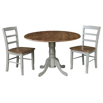 International Concepts Dual Drop Leaf Pedestal Dining Table & Chair 3 pc Set