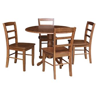 International Concepts Dual Drop Leaf Pedestal Dining Table & Chair 5 pc Set