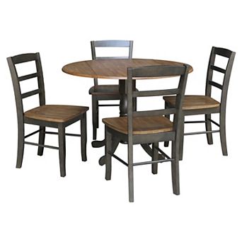 International Concepts Dual Drop Leaf Pedestal Dining Table & Chair 5 pc Set