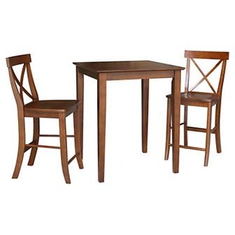 International Concepts Counter Height Dining Table & X-Back Stool 3 pc Set