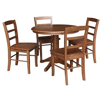 International Concepts Madrid Round Pedestal Dining Table & Chair 5 pc Set