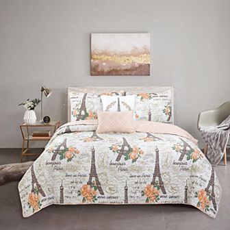 Vintage Paris Peach Quilt Set with Shams