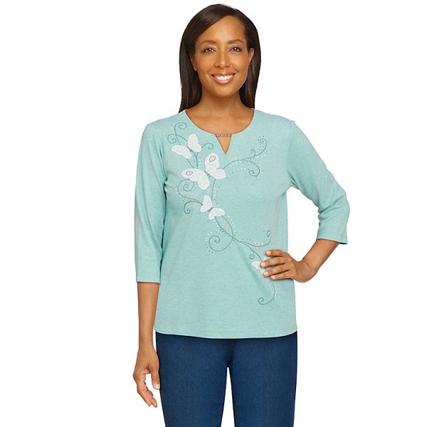 Petite Alfred Dunner Butterfly Scroll Diagonal Top