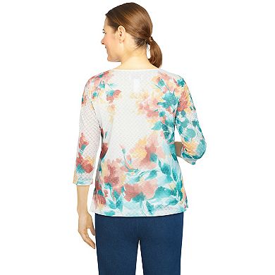 Petite Alfred Dunner Asymmetrical Floral Lace Top