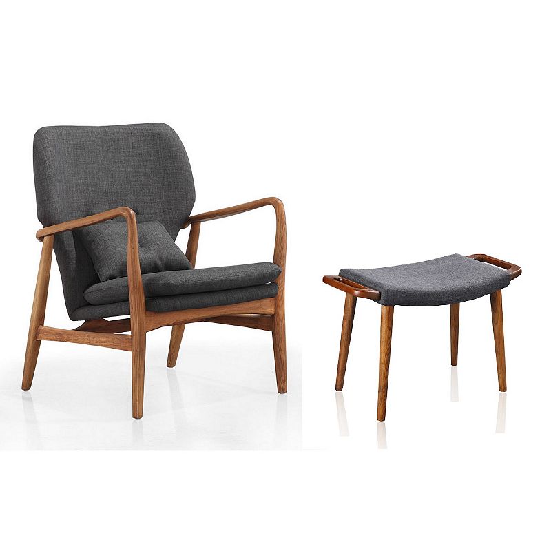 MANHATTAN COMFORT Bradley Accent Chair & Ottoman 2-piece Set, Grey