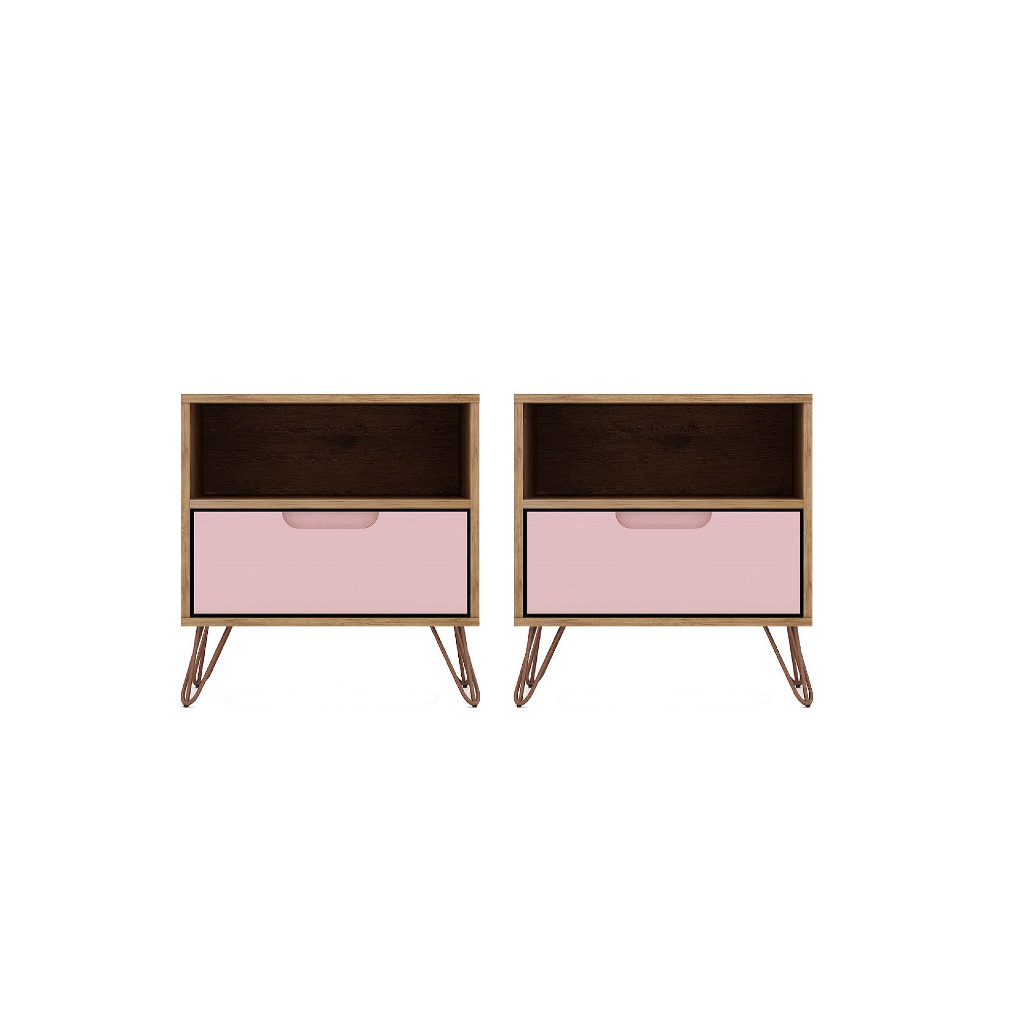 MANHATTAN COMFORT Rockefeller 1.0 Nightstand Table 2-piece Set, Nature Rose