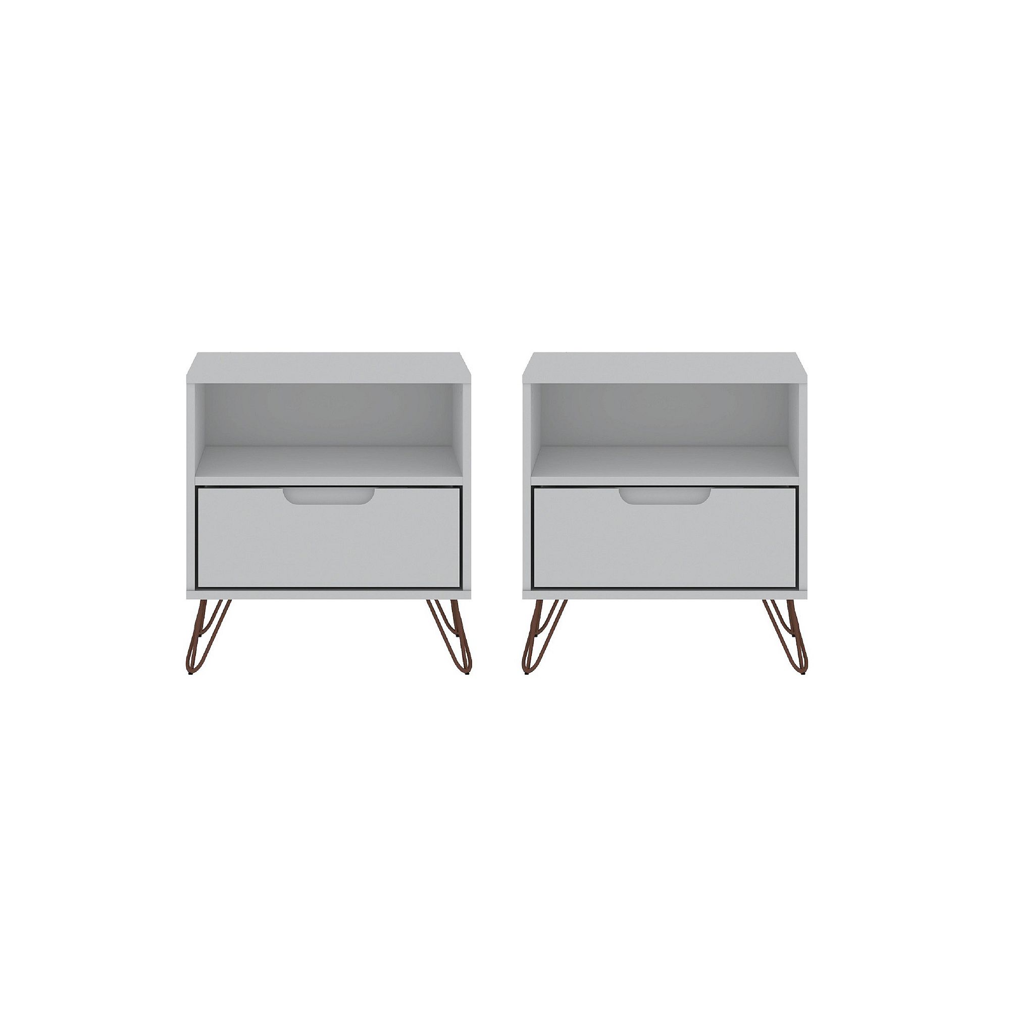 MANHATTAN COMFORT Rockefeller 1.0 Nightstand Table 2-piece Set, White