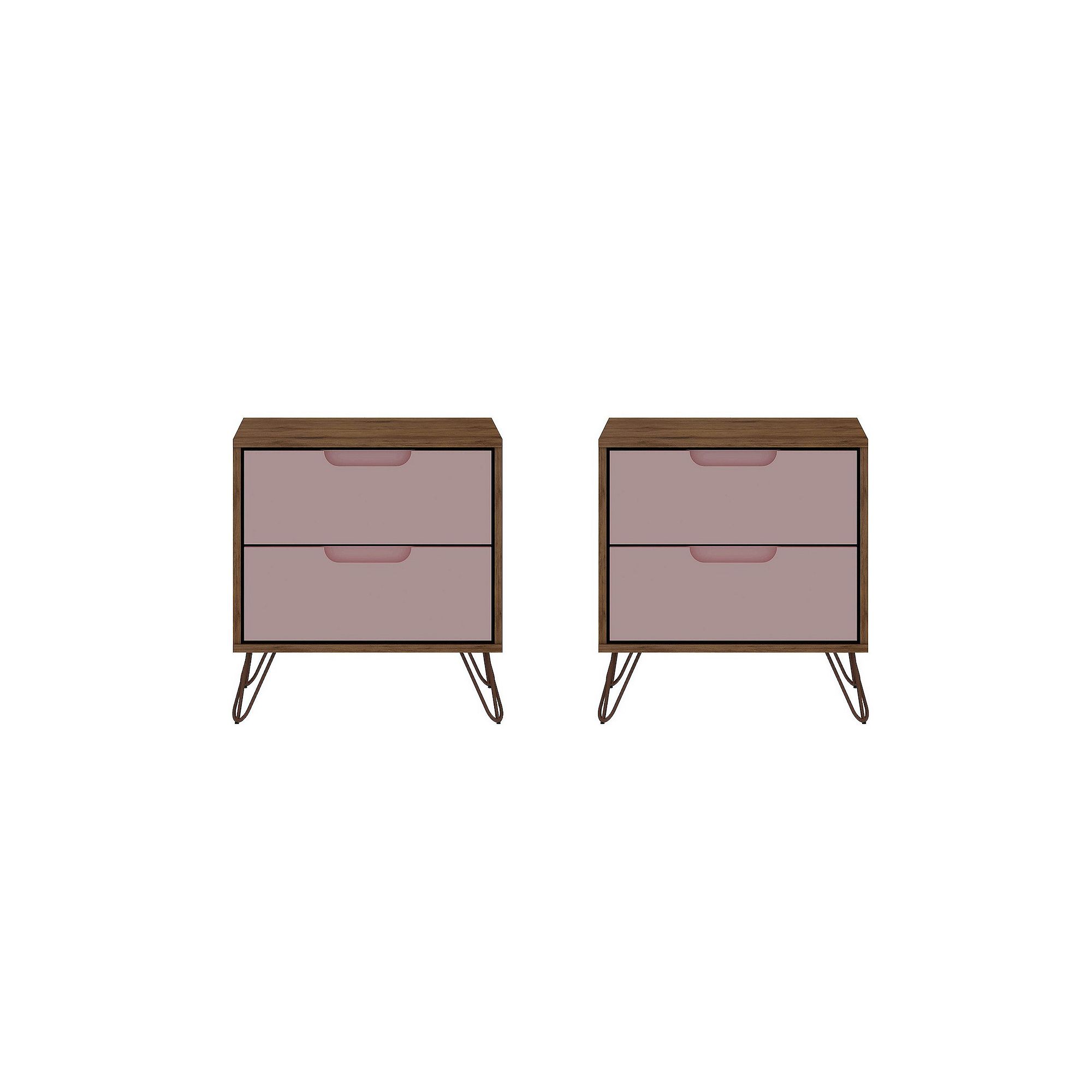 MANHATTAN COMFORT Rockefeller 2.0 Nightstand Table 2-piece Set, Nature Rose