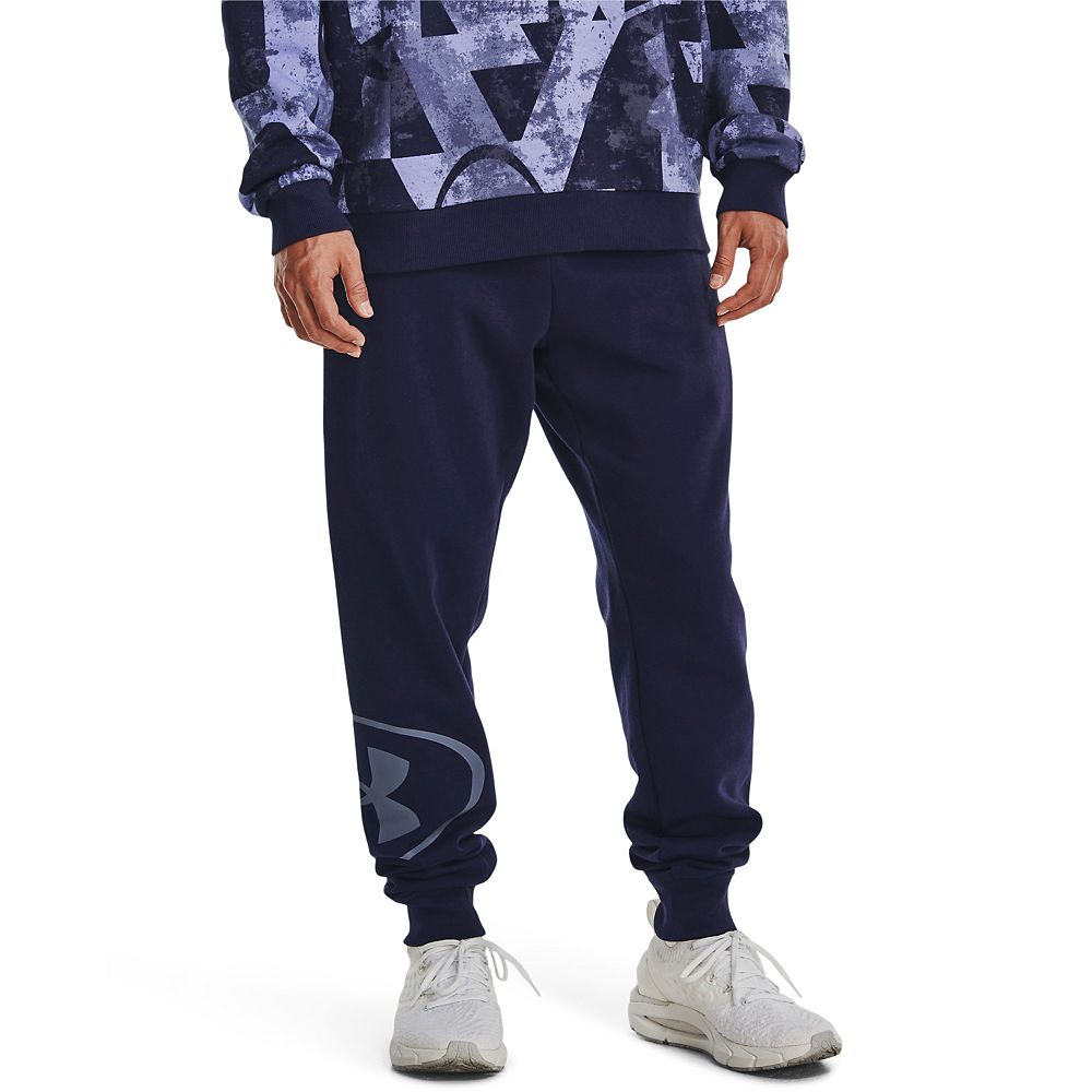 Mens Under Armour Rival Fleece Marco Branded Navy Joggers Athletic Trackies