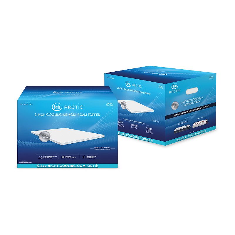 Serta Arctic 30x Cooling 3-Inch Memory Foam Mattress Topper, White, Full