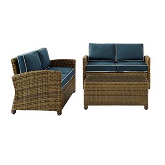 Crosley Bradenton Outdoor Wicker Two Loveseat & Coffee Table 3 pc Set